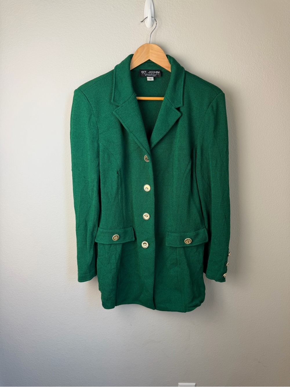 St. John Emerald Green Knit Blazer with Gold Buttons